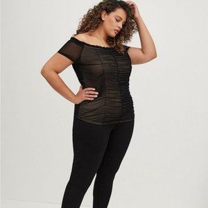 Torrid Ruched Off-Shoulder Top - Mesh Black Size 4